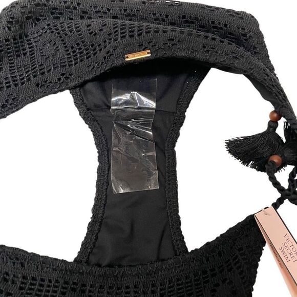Victoria’s Secret Boho Crochet Tassel Side Tie Bikini Bottom Black Size L - Picture 4 of 5